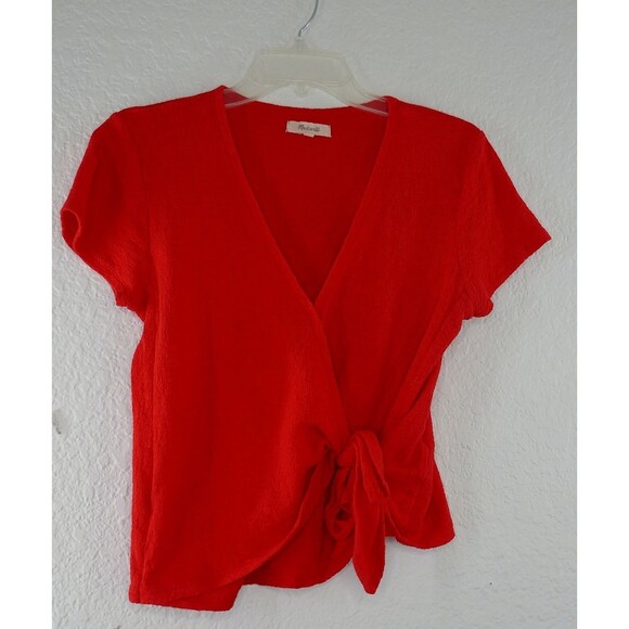 Madewell Tops - Madewell Cap Sleeve Shirt Texture Thread Wrap-Tie Top Red Size M Ripe Persimmon